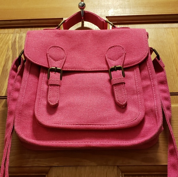 Canvas crossbody messenger style bag in PINK